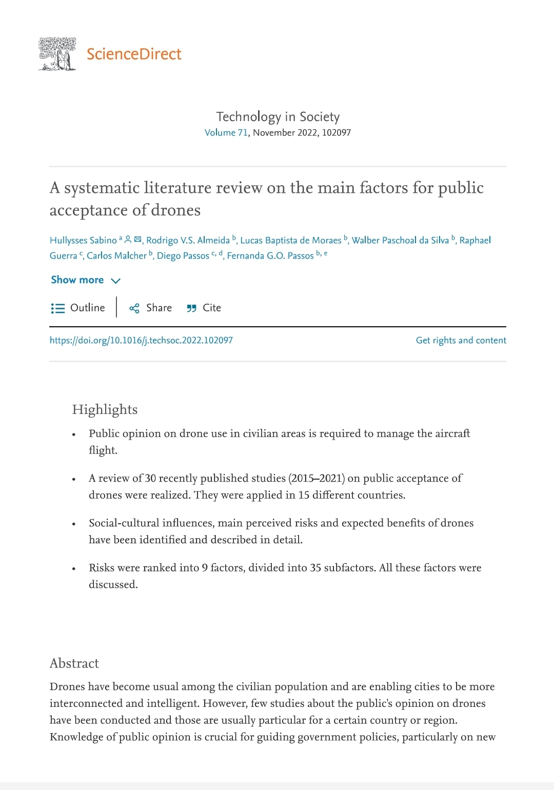 A systematic literature review on the main factors for public acceptance of drones